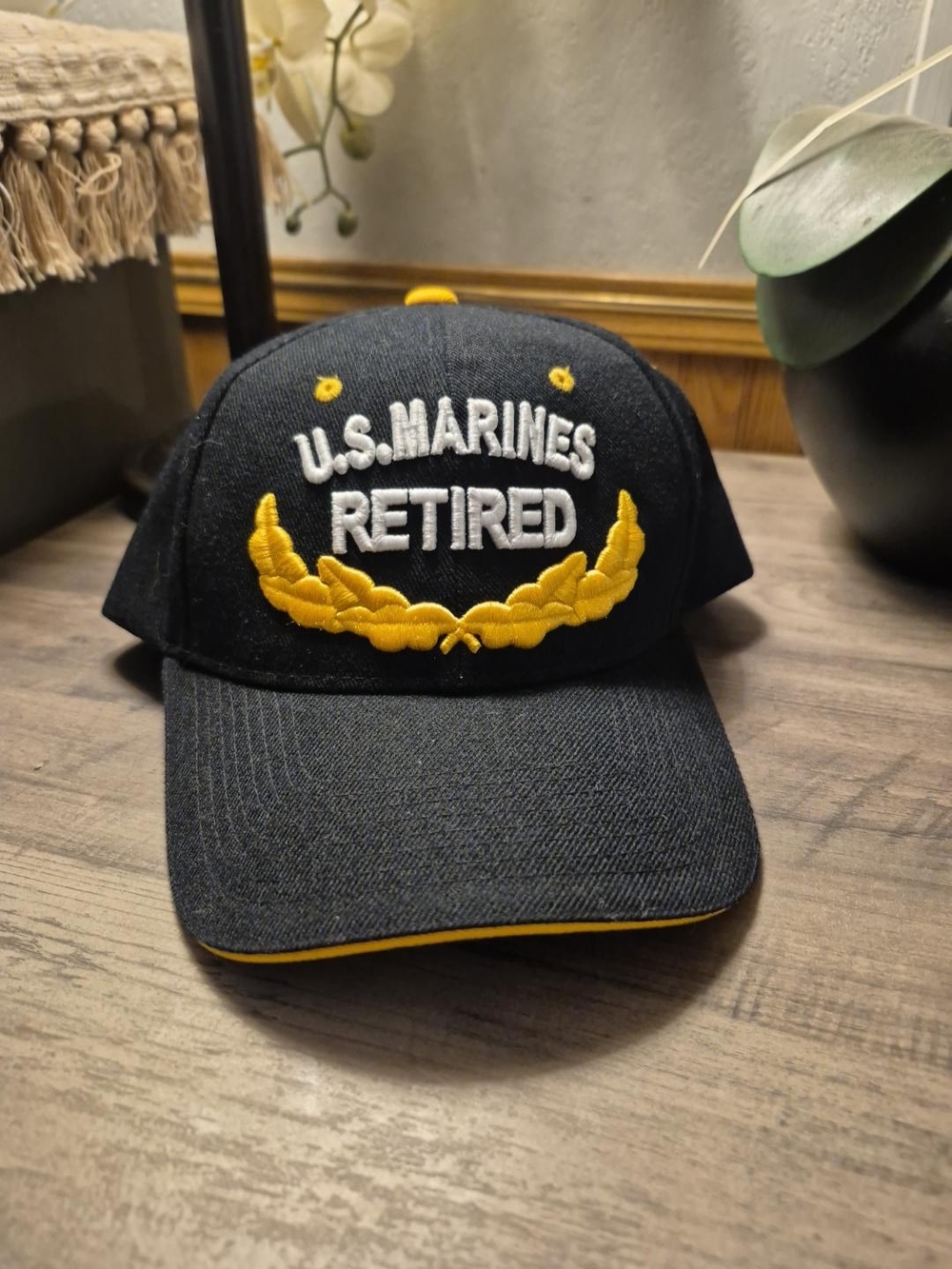 U.S. Marines Retired Embroidered Baseball Cap - Black & Yellow